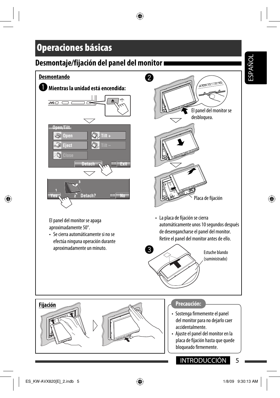 Operaciones básicas, Desmontaje/fijación del panel del monitor, 5introducción español | JVC KW-AVX820 User Manual | Page 7 / 285
