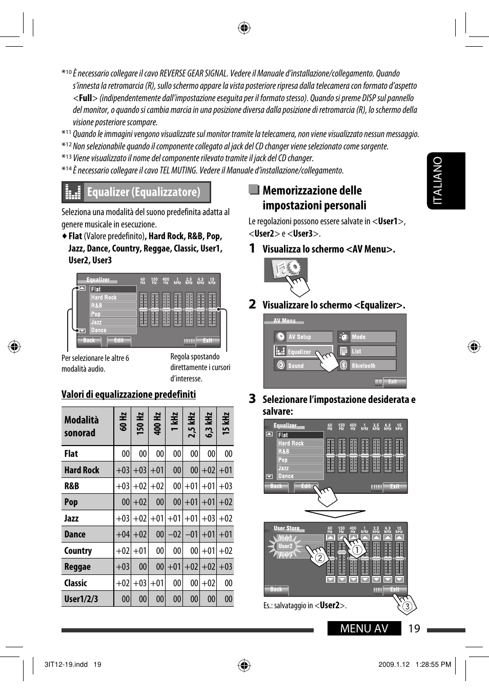 Equalizer (equalizzatore), 19 menu av italiano | JVC KW-AVX820 User Manual | Page 91 / 285
