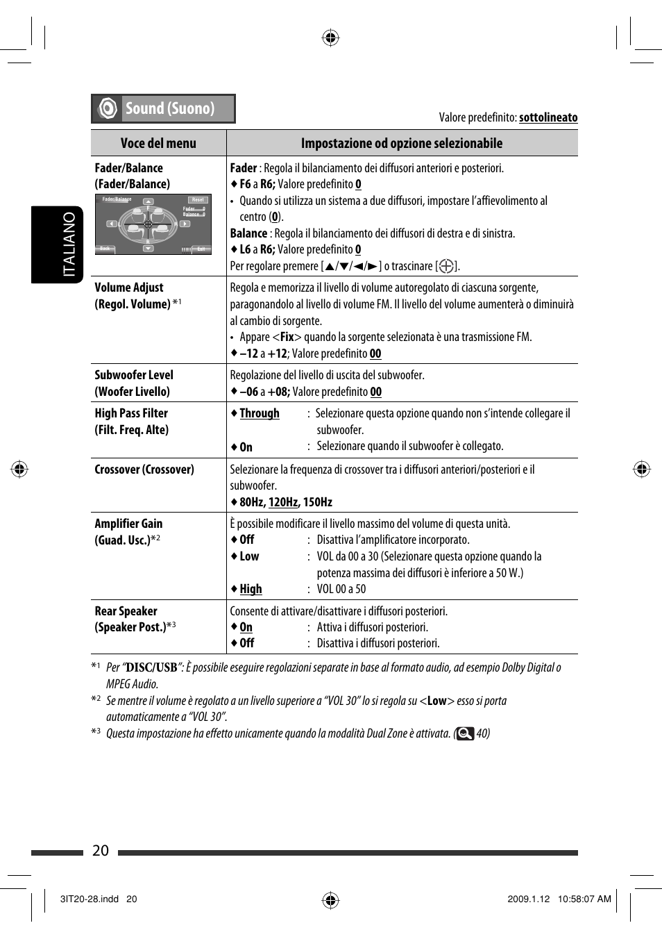 Sound (suono), 20 italiano | JVC KW-AVX820 User Manual | Page 92 / 285
