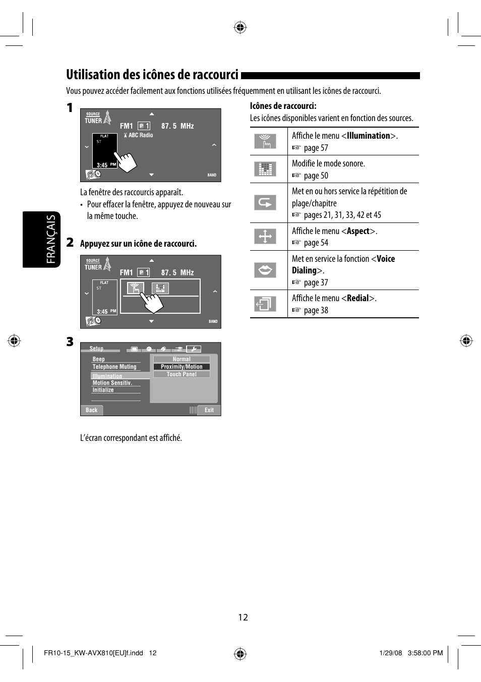 Utilisation des icônes de raccourci, Français | JVC KW-AVX810 User Manual | Page 160 / 225