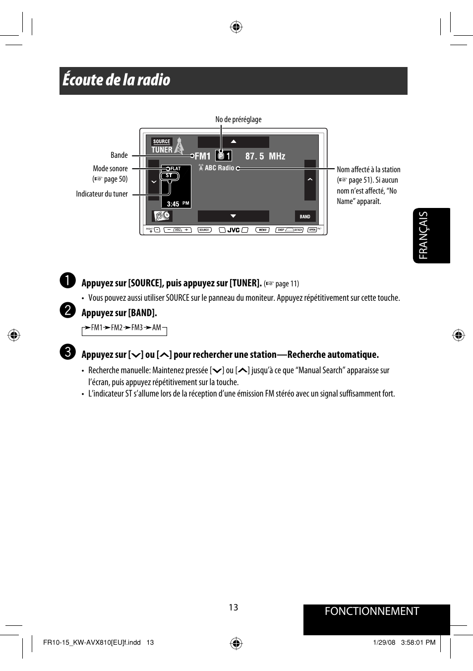 Écoute de la radio | JVC KW-AVX810 User Manual | Page 161 / 225