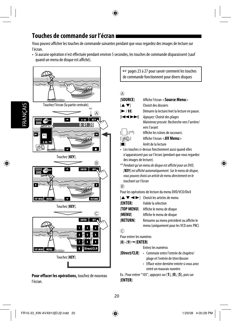 Touches de commande sur l’écran, Français | JVC KW-AVX810 User Manual | Page 168 / 225