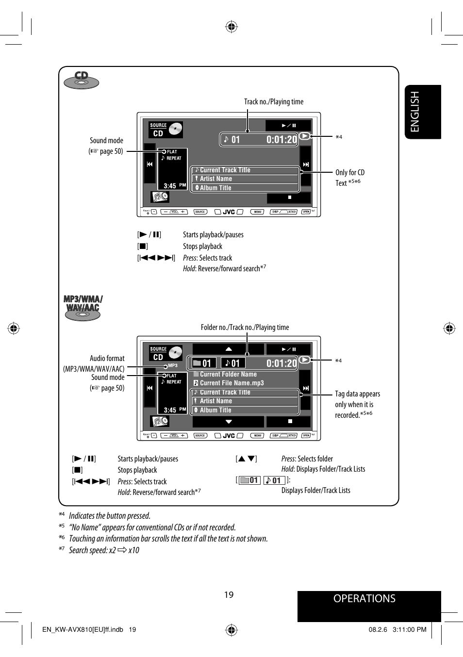 Operations, English | JVC KW-AVX810 User Manual | Page 19 / 225