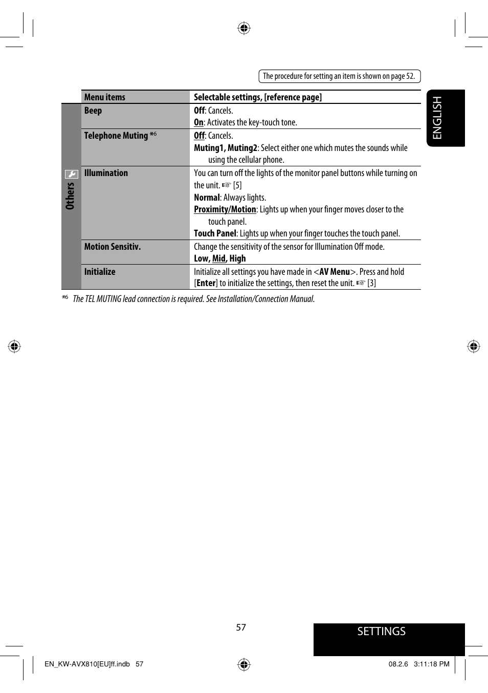 Settings, English, Others | JVC KW-AVX810 User Manual | Page 57 / 225