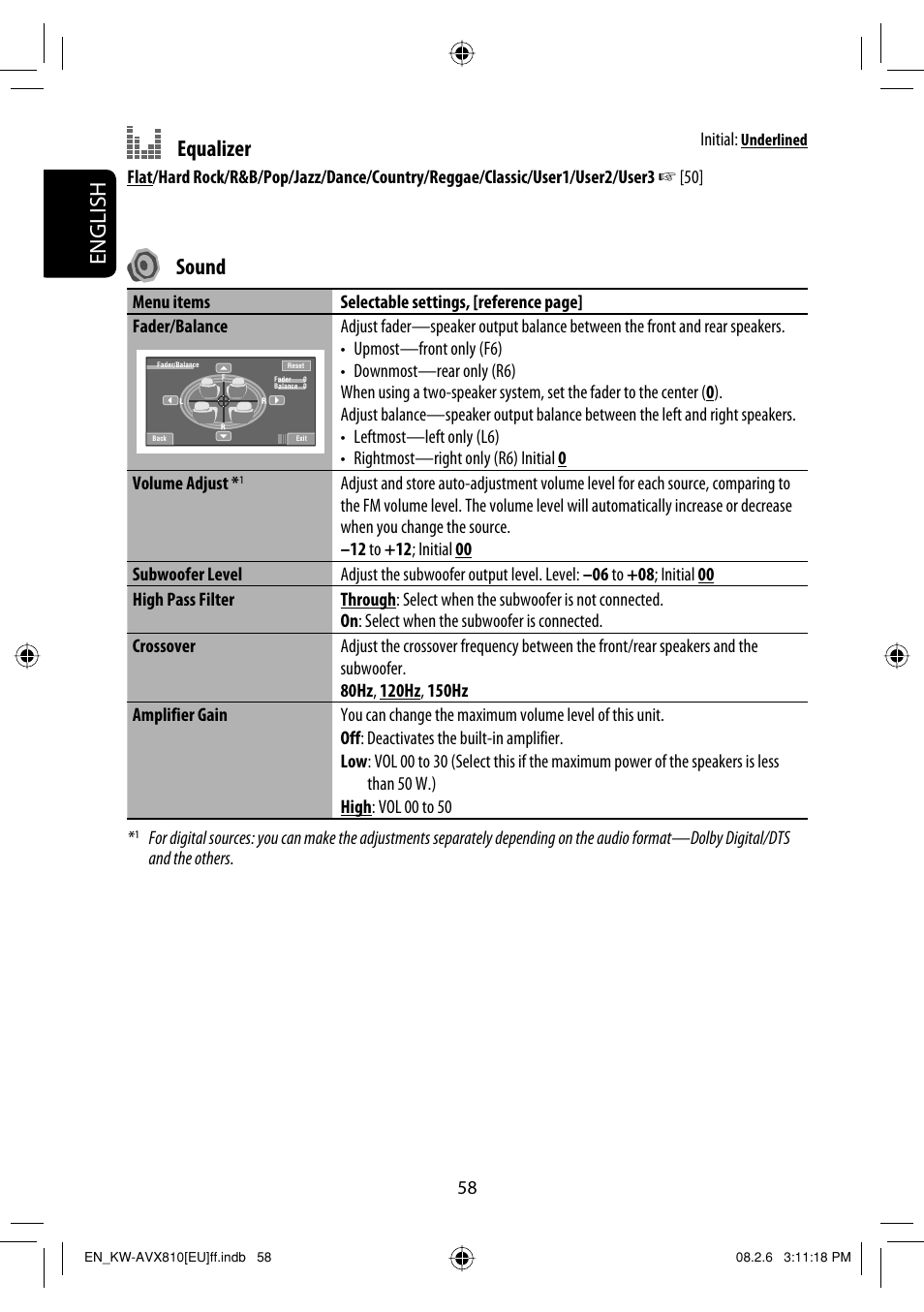 English equalizer, Sound | JVC KW-AVX810 User Manual | Page 58 / 225