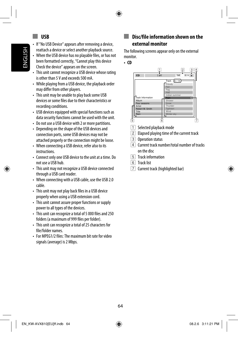 English | JVC KW-AVX810 User Manual | Page 64 / 225