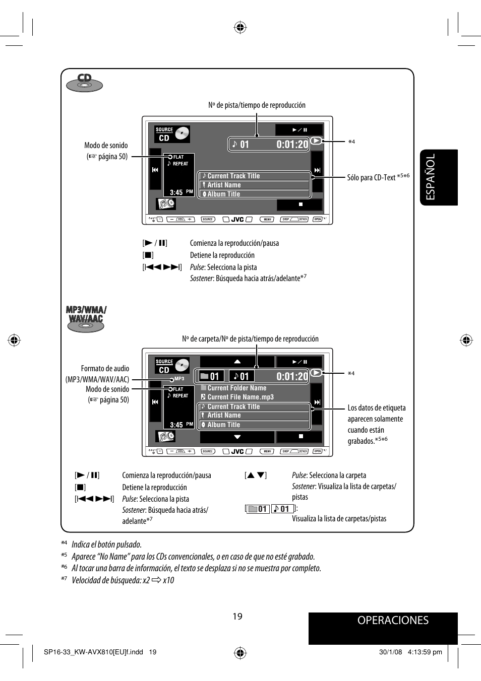 Operaciones, Español | JVC KW-AVX810 User Manual | Page 93 / 225