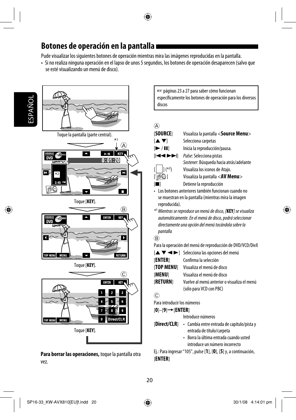 Botones de operación en la pantalla, Español | JVC KW-AVX810 User Manual | Page 94 / 225