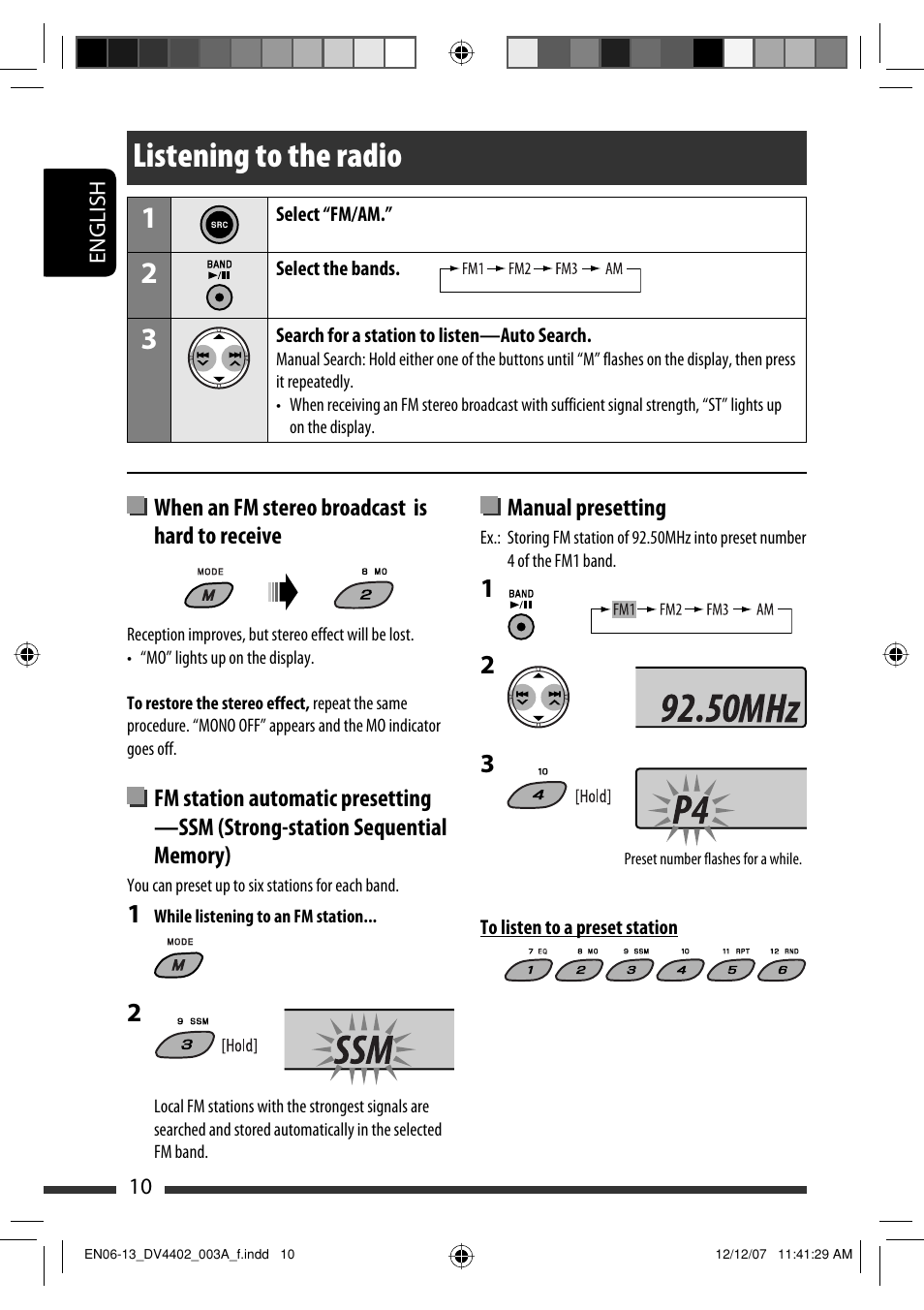 Listening to the radio | JVC KD-DV4402 User Manual | Page 10 / 111