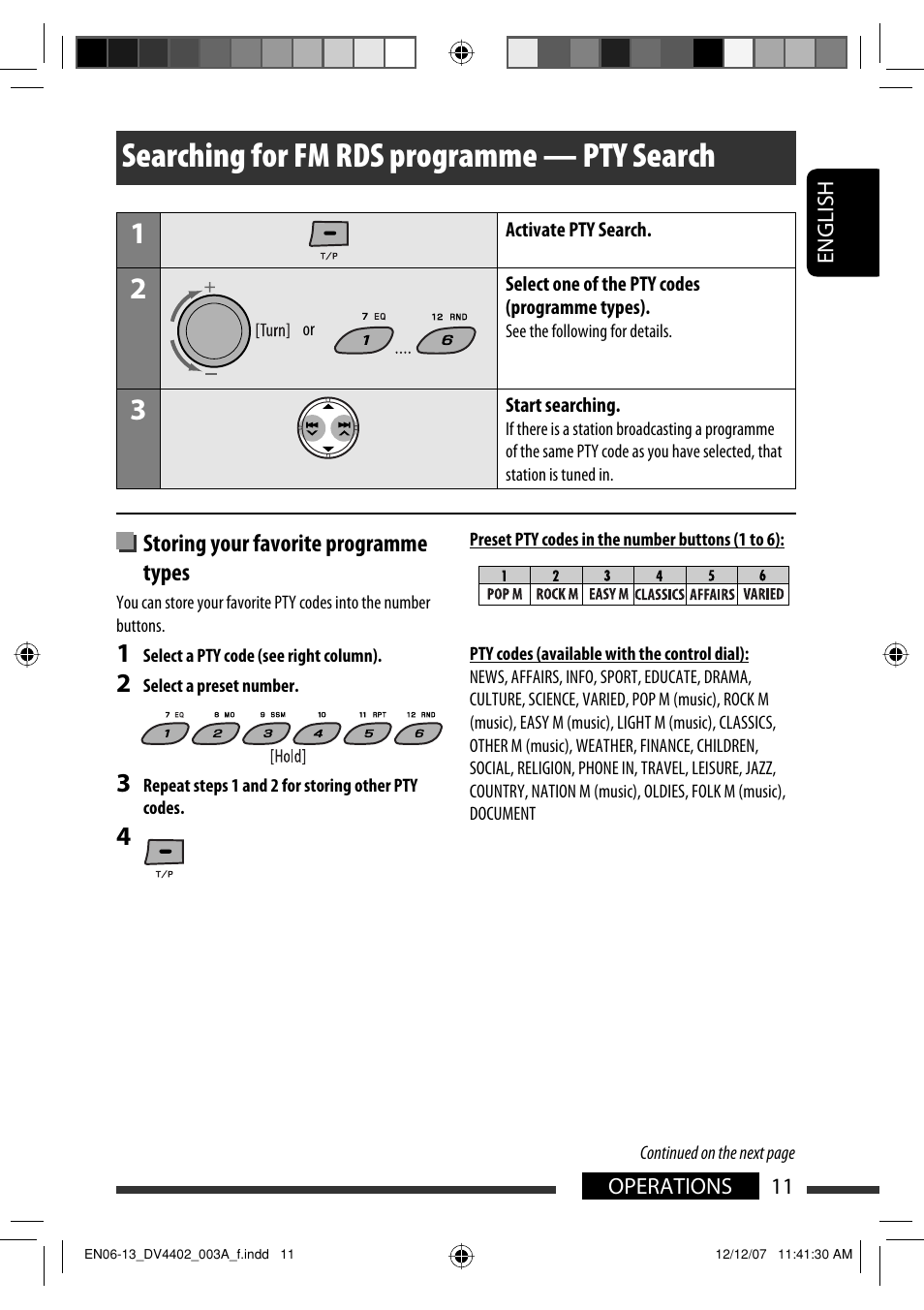 Searching for fm rds programme — pty search | JVC KD-DV4402 User Manual | Page 11 / 111