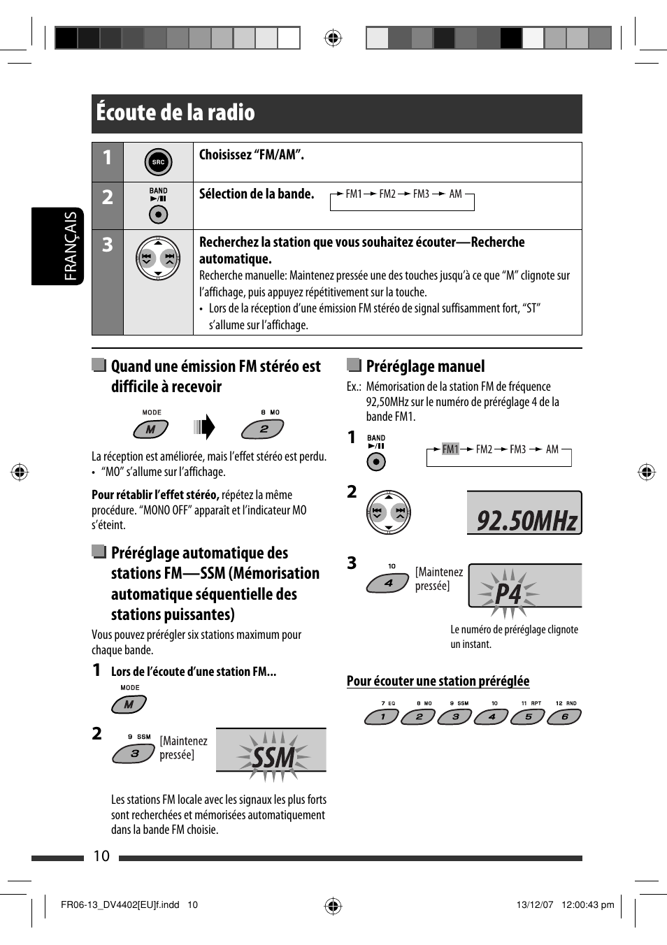 Écoute de la radio | JVC KD-DV4402 User Manual | Page 46 / 111