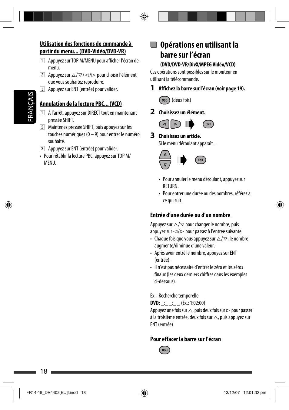 Opérations en utilisant la barre sur l’écran, 18 français | JVC KD-DV4402 User Manual | Page 54 / 111