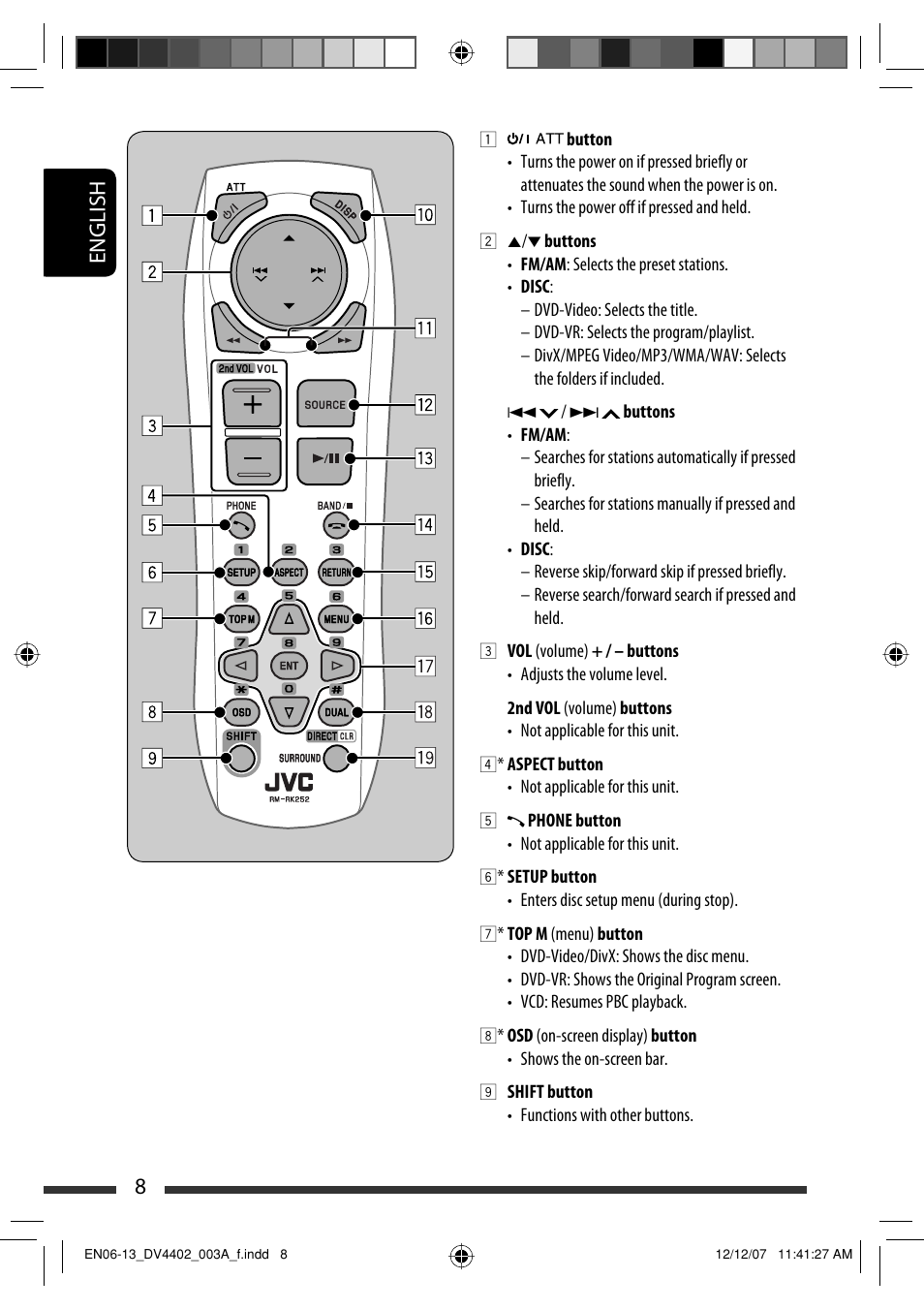 English 8 | JVC KD-DV4402 User Manual | Page 8 / 111