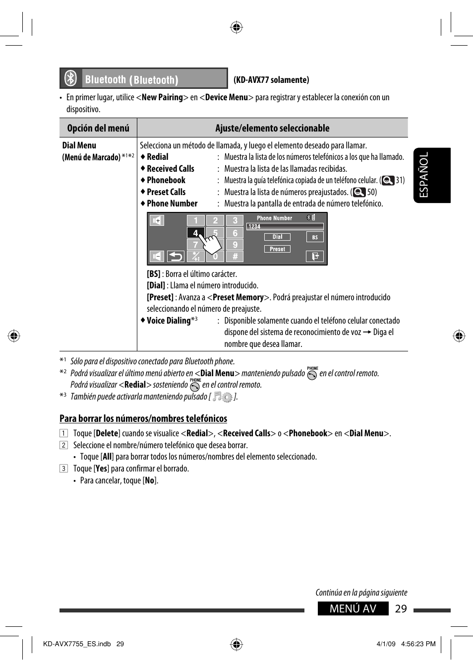 29 menú av español | JVC KD-AVX77 User Manual | Page 103 / 220