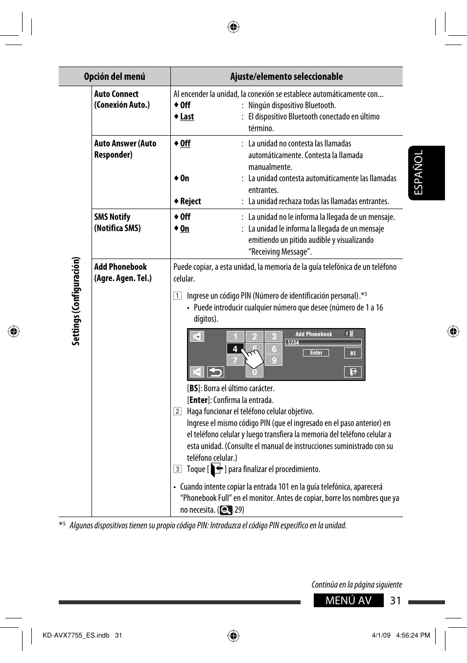 31 menú av español | JVC KD-AVX77 User Manual | Page 105 / 220