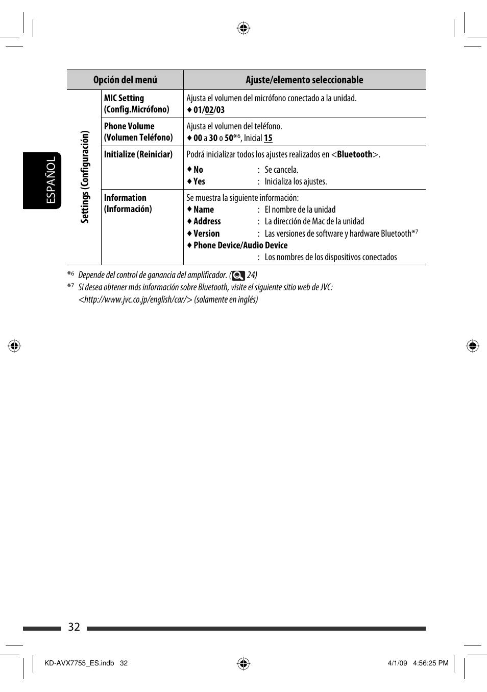 32 español | JVC KD-AVX77 User Manual | Page 106 / 220