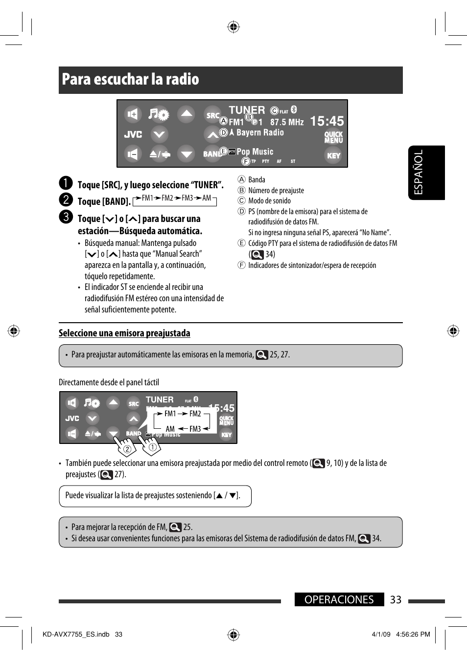 Para escuchar la radio | JVC KD-AVX77 User Manual | Page 107 / 220