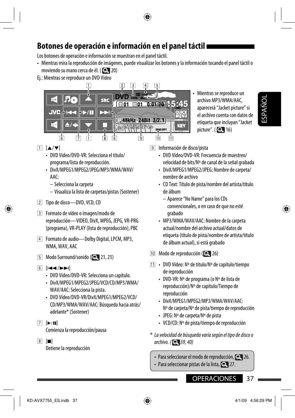 37 operaciones español | JVC KD-AVX77 User Manual | Page 111 / 220