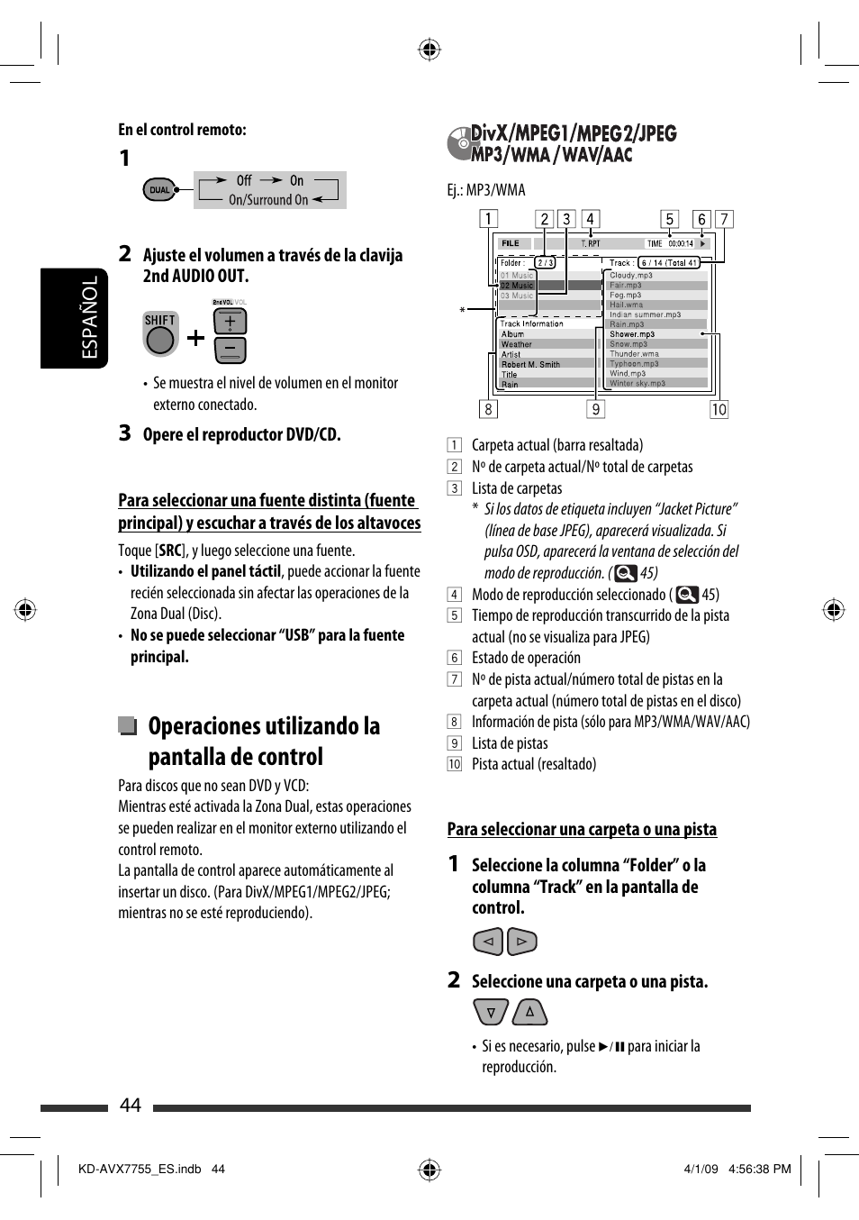 Operaciones utilizando la pantalla de control | JVC KD-AVX77 User Manual | Page 118 / 220