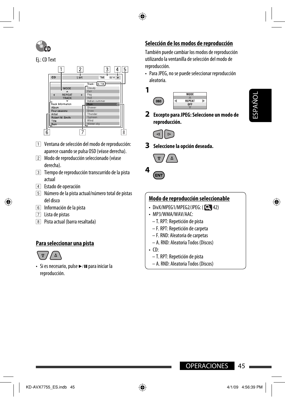 45 operaciones español | JVC KD-AVX77 User Manual | Page 119 / 220