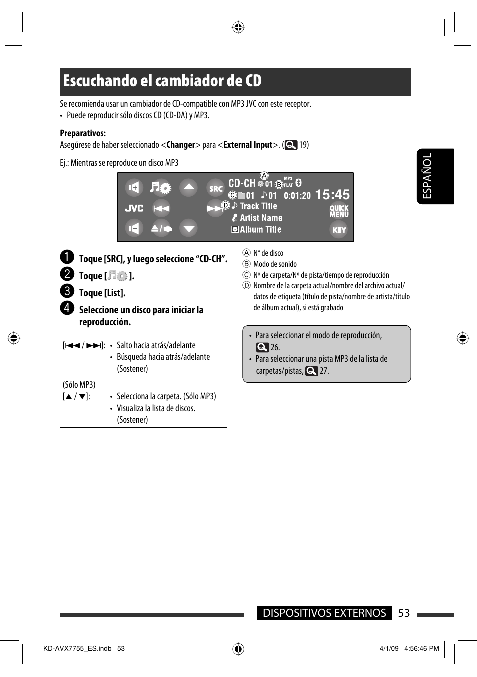 Escuchando el cambiador de cd | JVC KD-AVX77 User Manual | Page 127 / 220