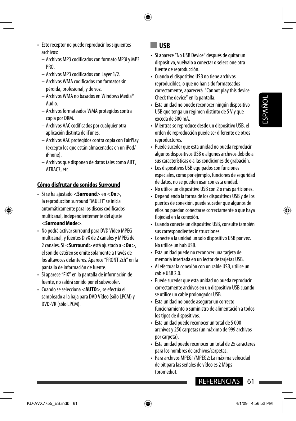 61 referencias español | JVC KD-AVX77 User Manual | Page 135 / 220