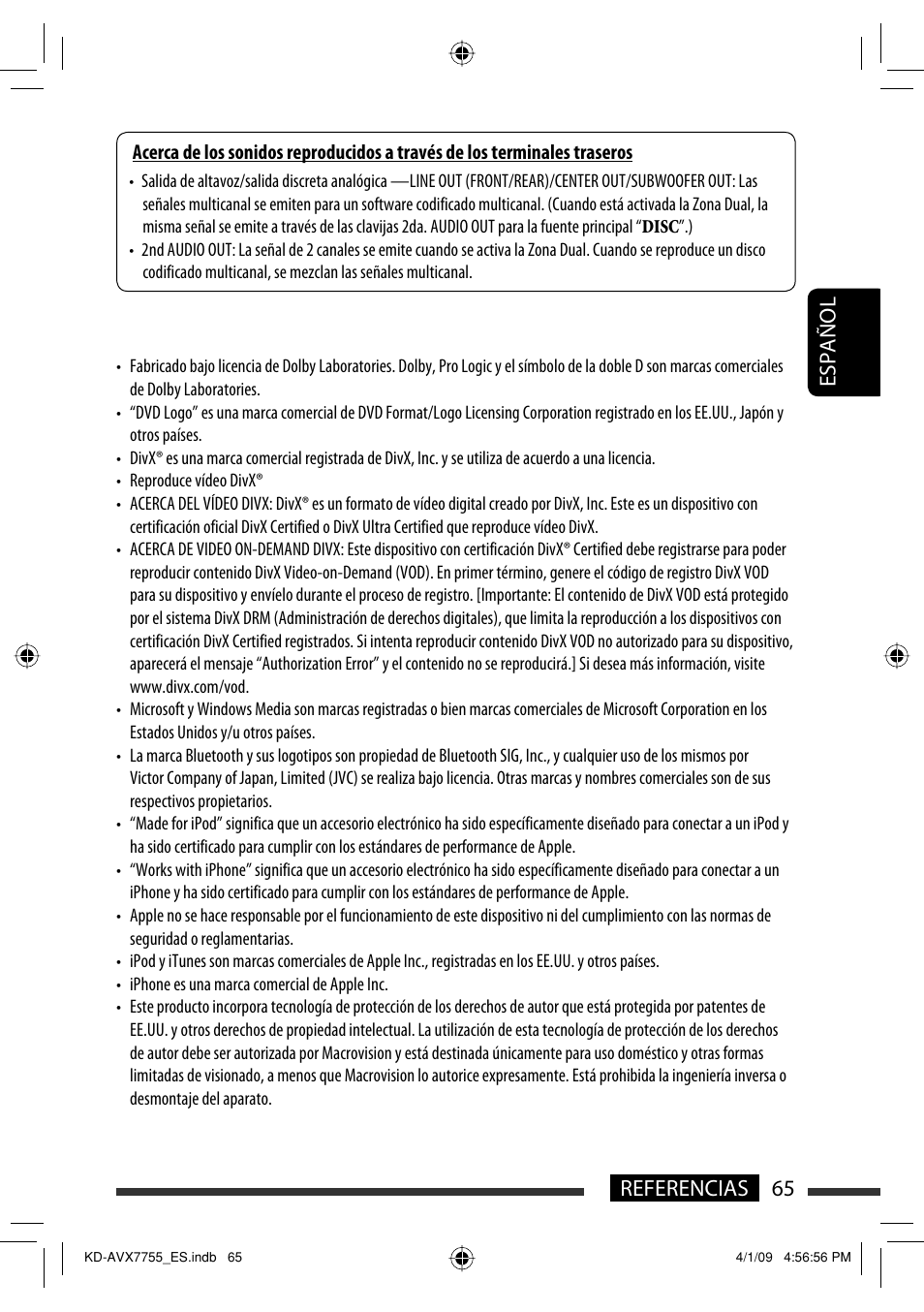 65 referencias español | JVC KD-AVX77 User Manual | Page 139 / 220