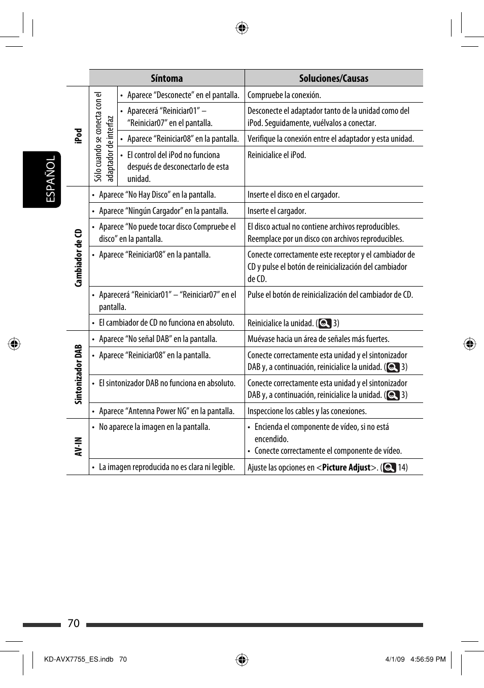 70 español | JVC KD-AVX77 User Manual | Page 144 / 220