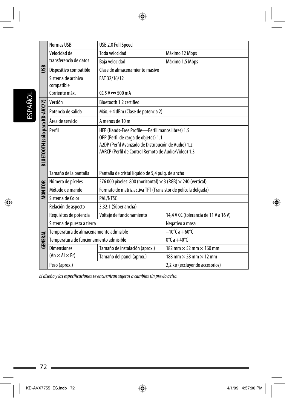 72 español | JVC KD-AVX77 User Manual | Page 146 / 220