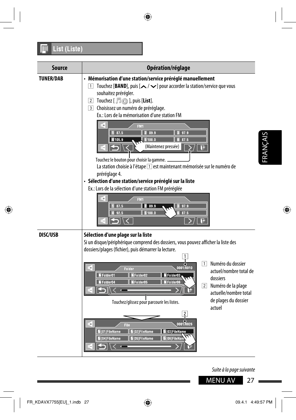 27 menu av français | JVC KD-AVX77 User Manual | Page 173 / 220