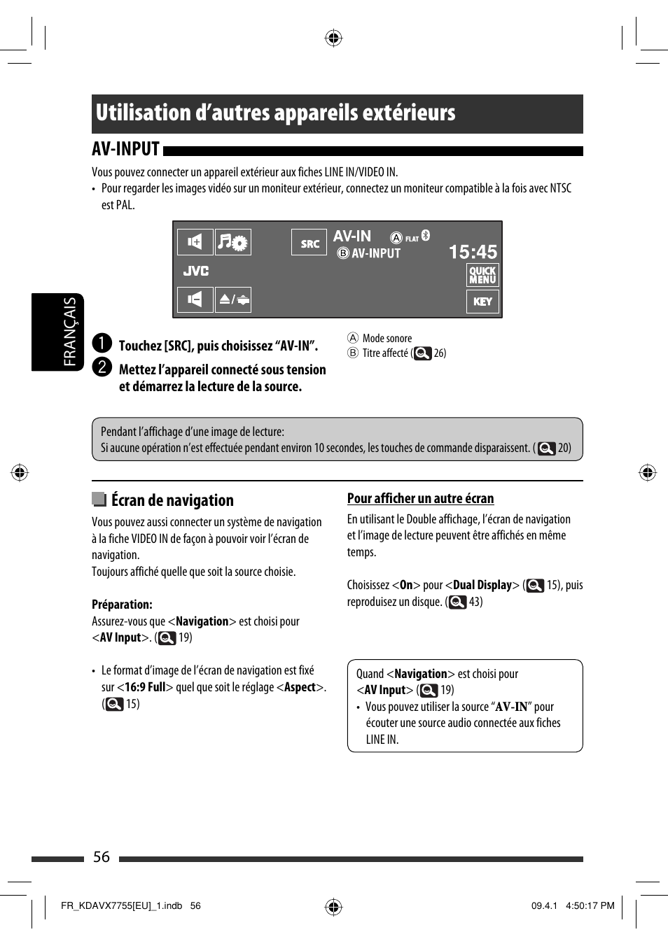 Utilisation d’autres appareils extérieurs, Av-input, Écran de navigation | JVC KD-AVX77 User Manual | Page 202 / 220