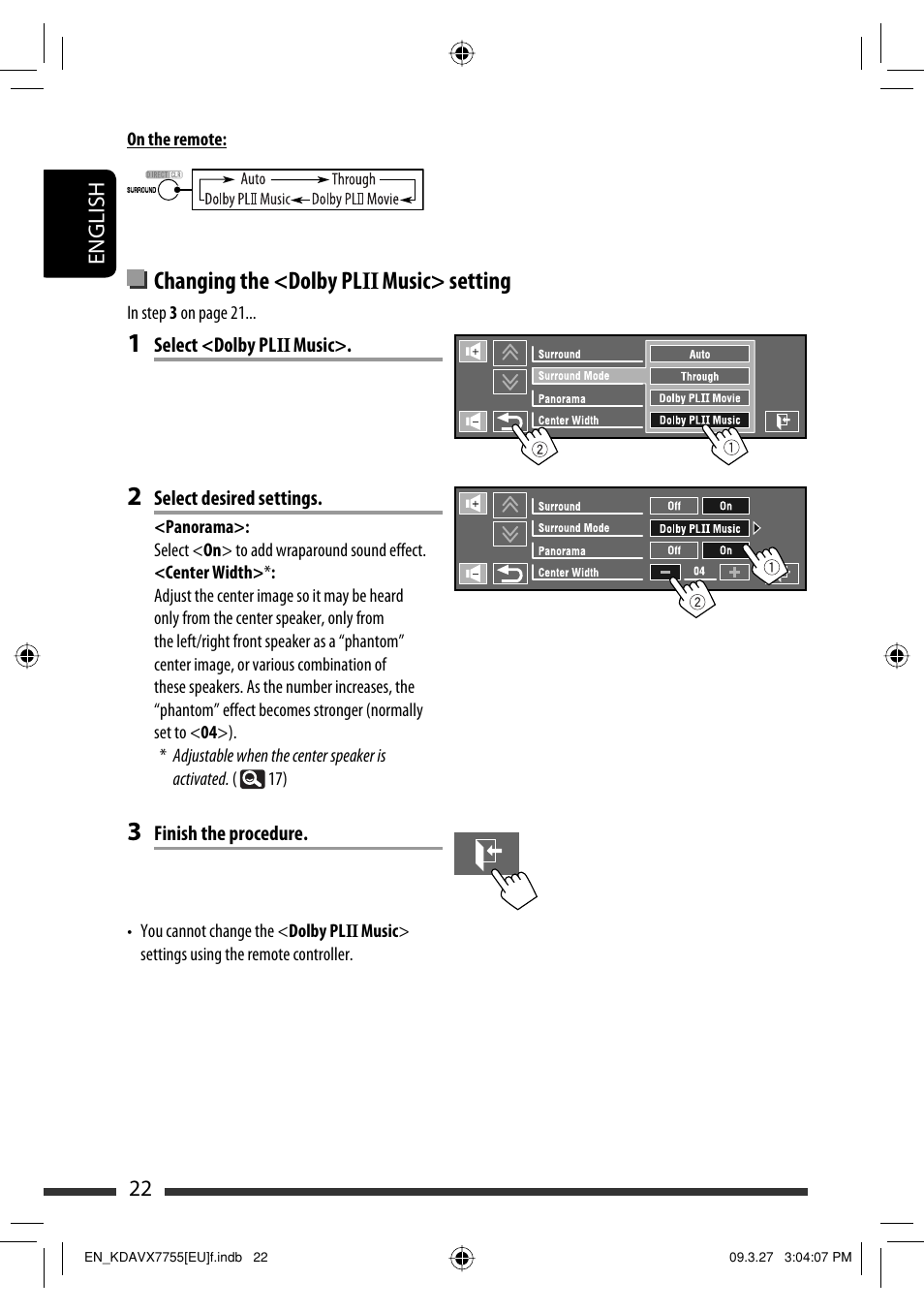Changing the <dolby pl ii music> setting | JVC KD-AVX77 User Manual | Page 24 / 220