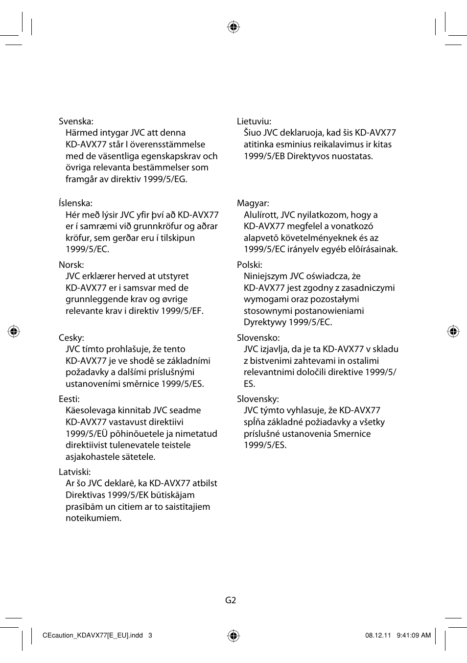 JVC KD-AVX77 User Manual | Page 3 / 220