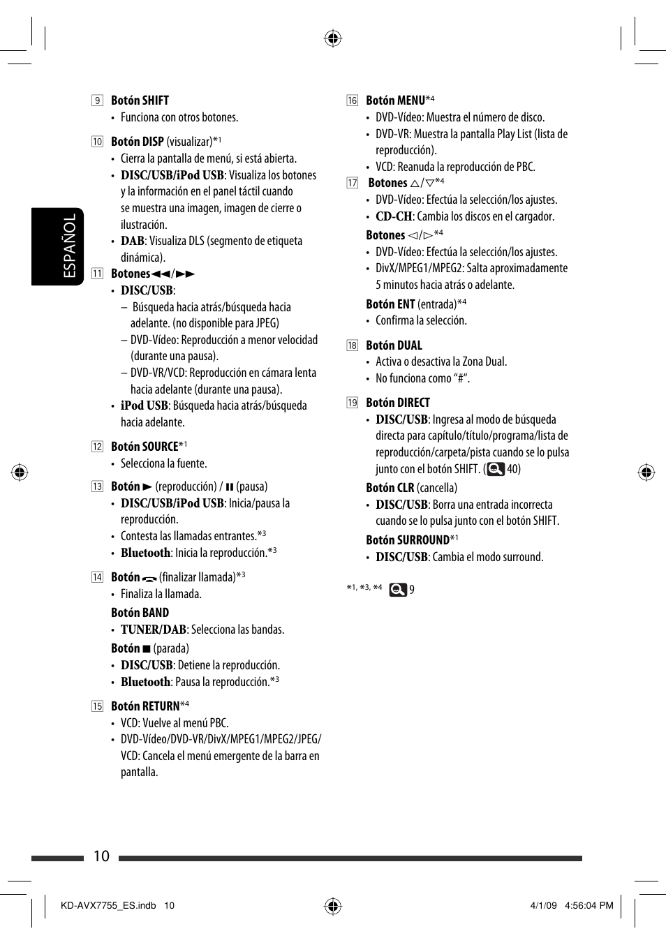 10 español | JVC KD-AVX77 User Manual | Page 84 / 220