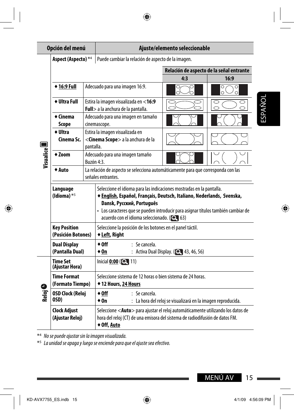 15 menú av español | JVC KD-AVX77 User Manual | Page 89 / 220