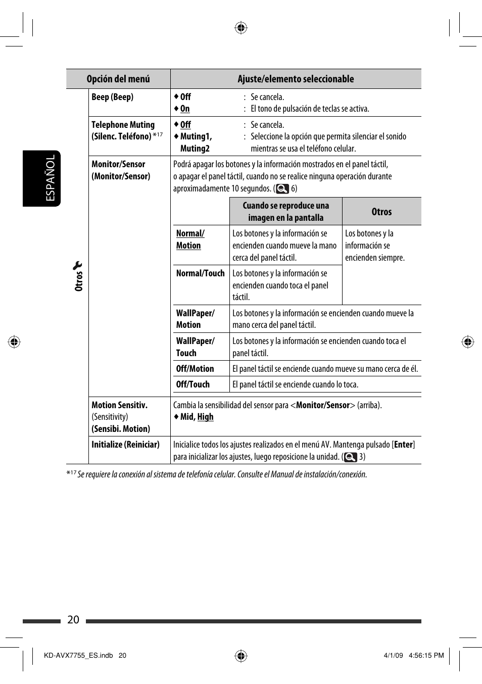 20 español | JVC KD-AVX77 User Manual | Page 94 / 220