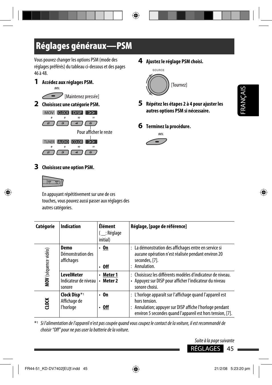 Réglages généraux—psm | JVC KD-DV7402 User Manual | Page 111 / 201