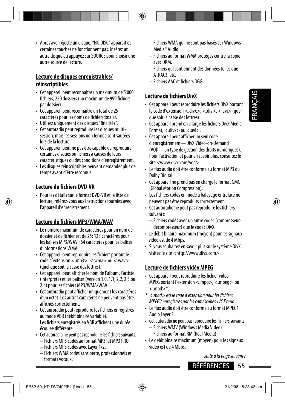 55 références français | JVC KD-DV7402 User Manual | Page 121 / 201