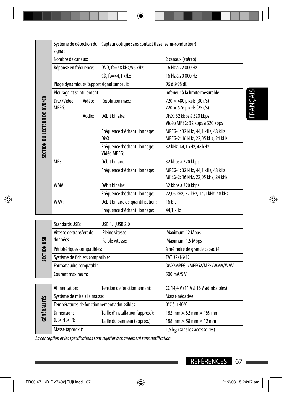 67 références français | JVC KD-DV7402 User Manual | Page 133 / 201