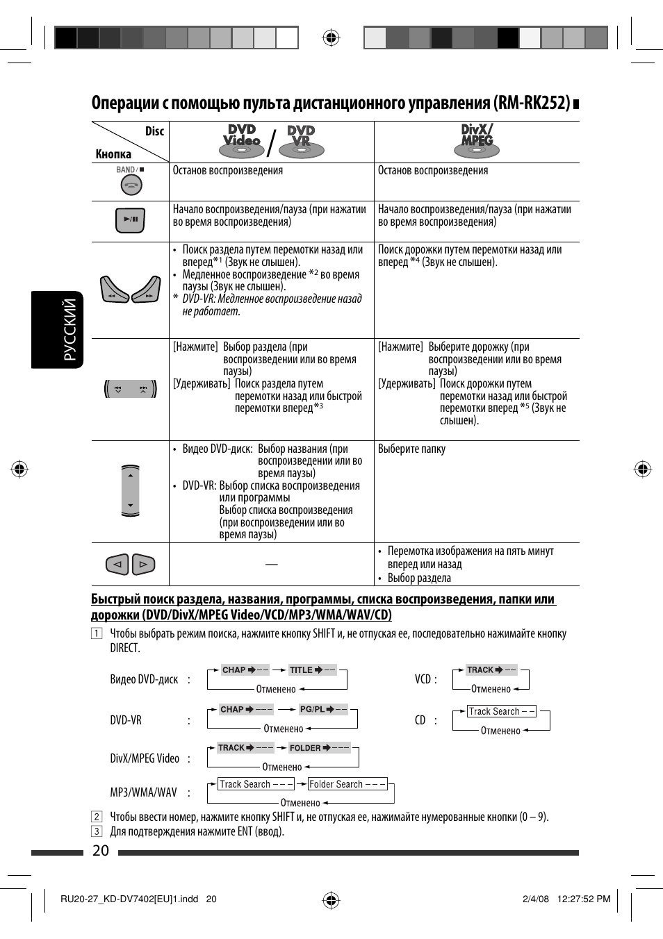 Руcckий 20 | JVC KD-DV7402 User Manual | Page 152 / 201