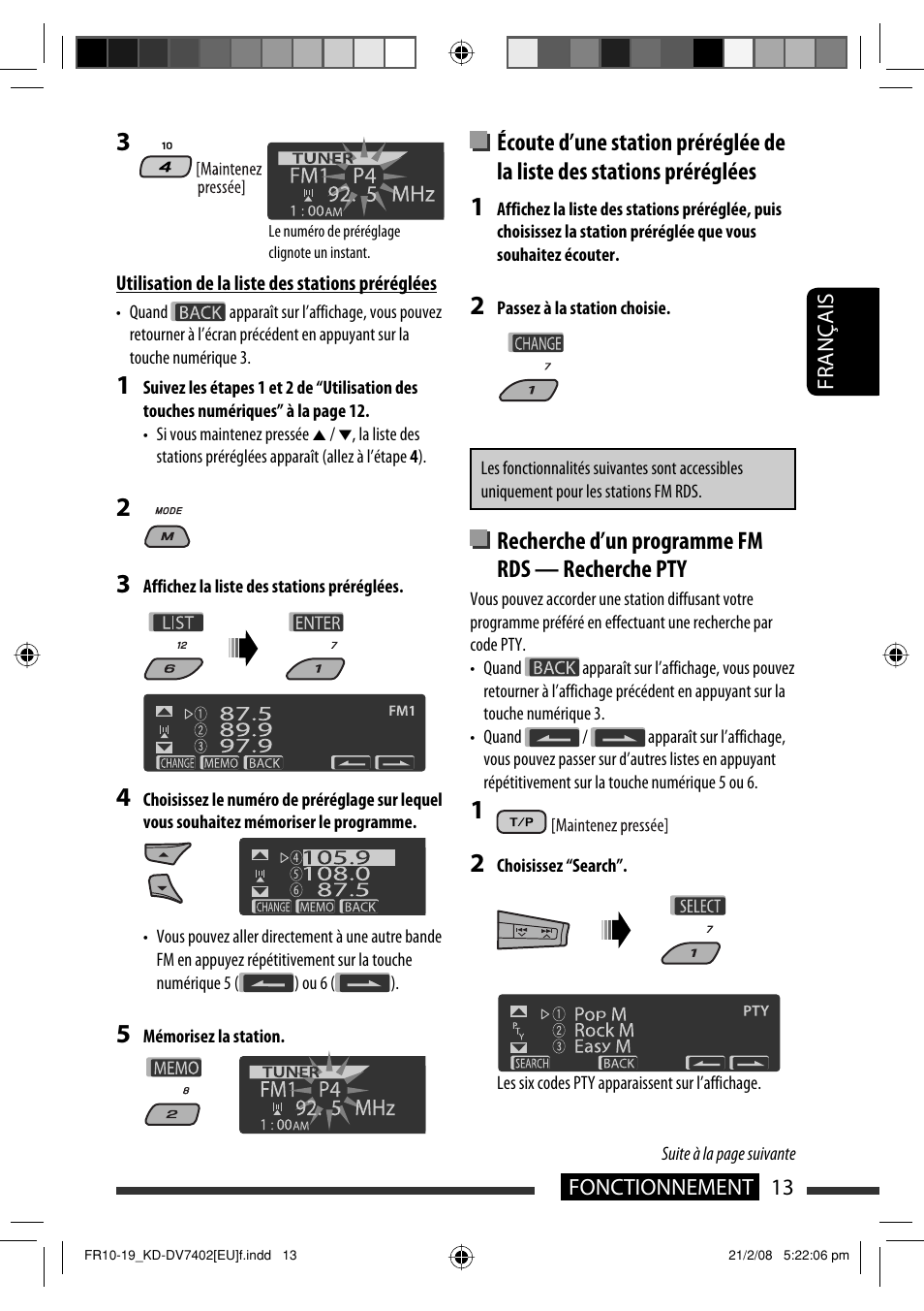 Recherche d’un programme fm rds — recherche pty | JVC KD-DV7402 User Manual | Page 79 / 201