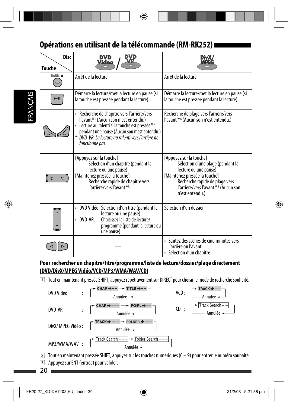 20 français | JVC KD-DV7402 User Manual | Page 86 / 201