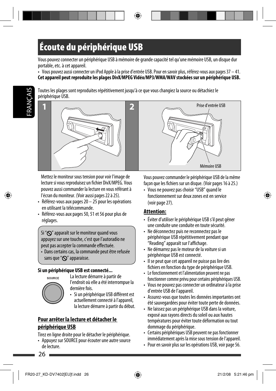 Écoute du périphérique usb, 26 français | JVC KD-DV7402 User Manual | Page 92 / 201