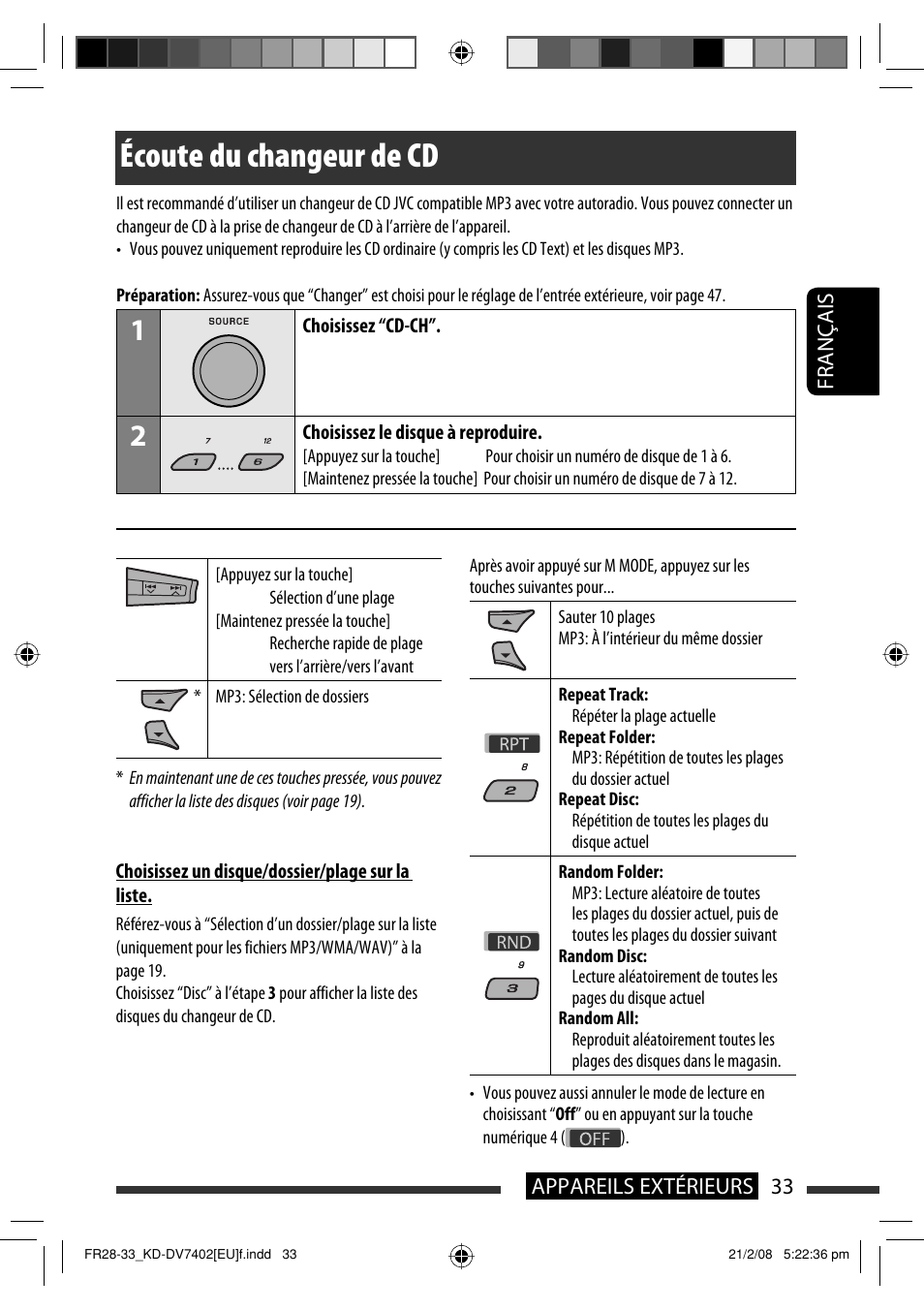 Écoute du changeur de cd | JVC KD-DV7402 User Manual | Page 99 / 201