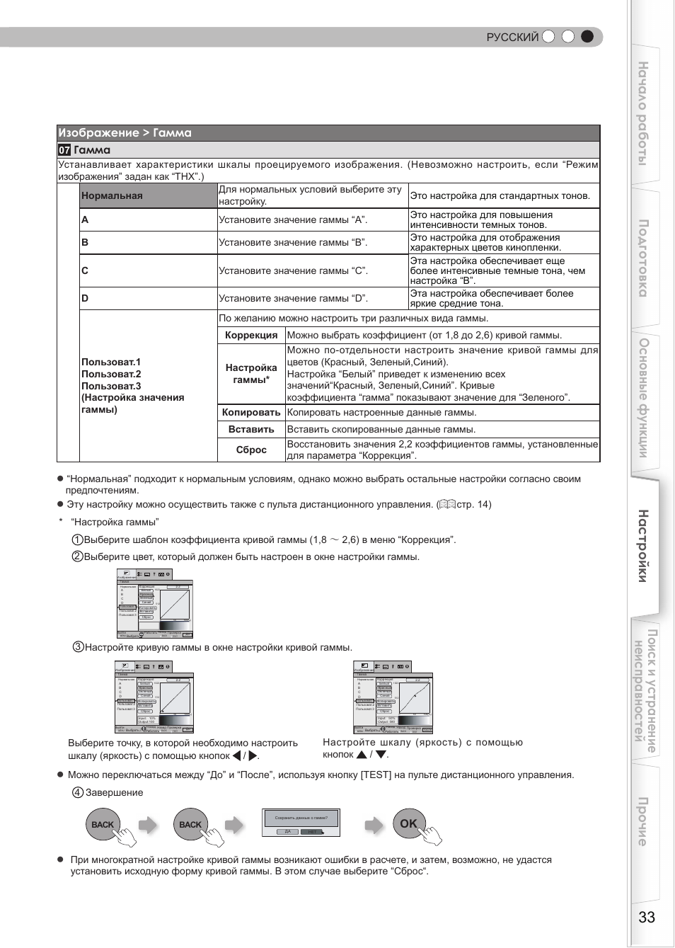 Изображение > гамма, Русский, Гамма | JVC DLA-HD950 User Manual | Page 157 / 185