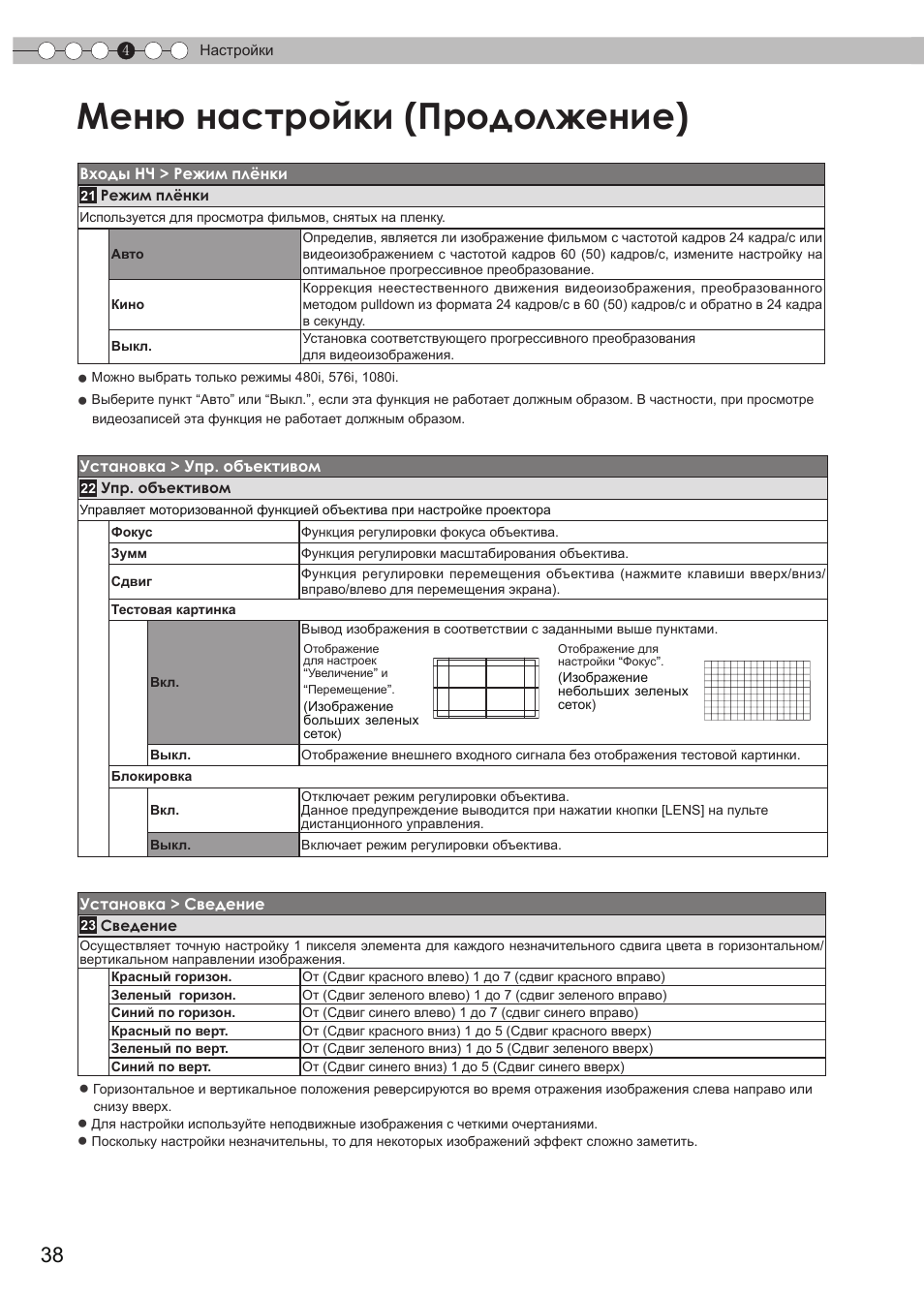 Меню настройки (продолжение) | JVC DLA-HD950 User Manual | Page 162 / 185