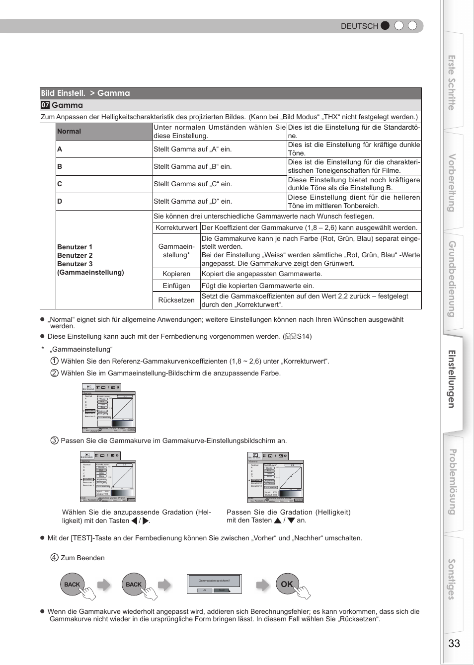 Bild einstell. > gamma, Deutsch, Gamma | JVC DLA-HD950 User Manual | Page 33 / 185