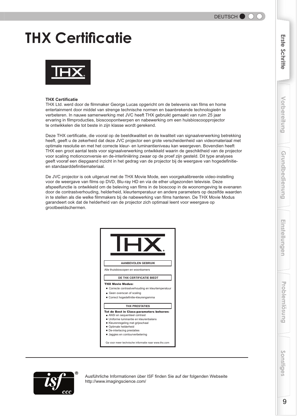 Thx certificatie | JVC DLA-HD950 User Manual | Page 9 / 185