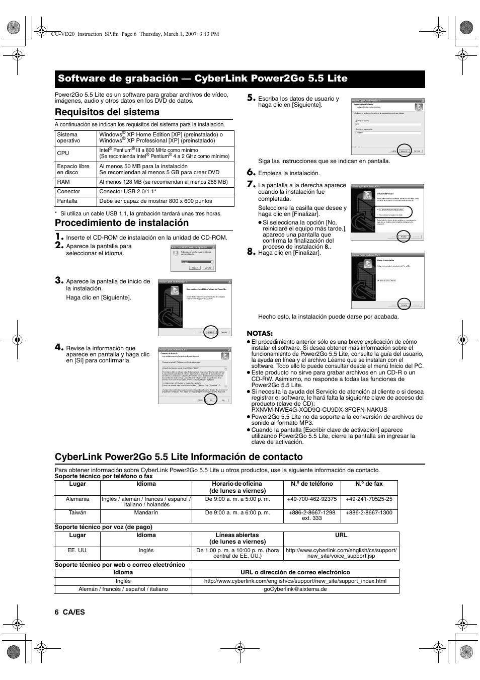 Requisitos del sistema, Procedimiento de instalación | JVC CU-VD20 User Manual | Page 34 / 136