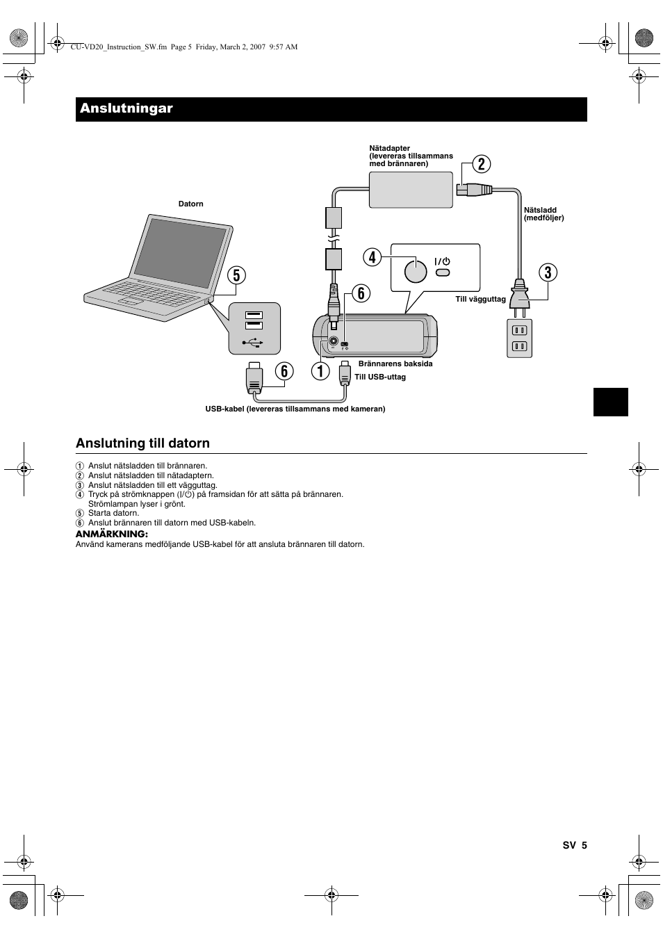 Anslutningar, Anslutning till datorn | JVC CU-VD20 User Manual | Page 61 / 136
